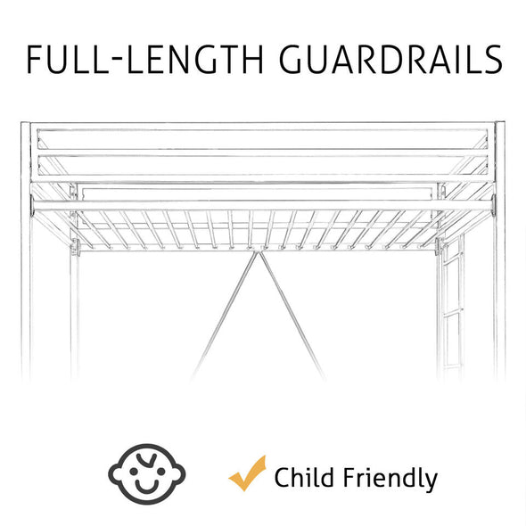 Metal Twin Loft Bed Frame with Desk, Guardrail, Ladder, and 400lb Capacity