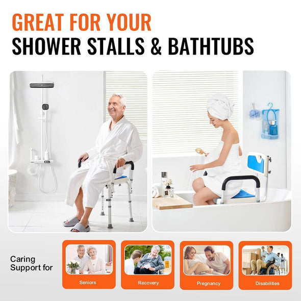 Adjustable Height Shower Chair for Safety & Comfort, 400 lbs Capacity