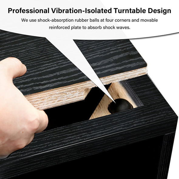 Vinyl Record Player Stand with Storage, Built-In Power Station