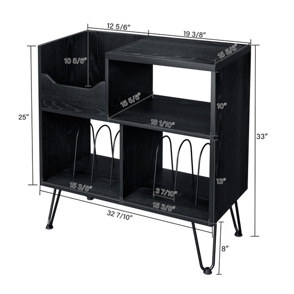 Vinyl Record Player Stand with Storage, Built-In Power Station