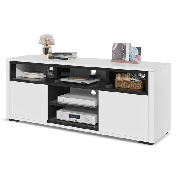 Modern White Gloss TV Stand with LED Lights, Storage for TVs up to 60