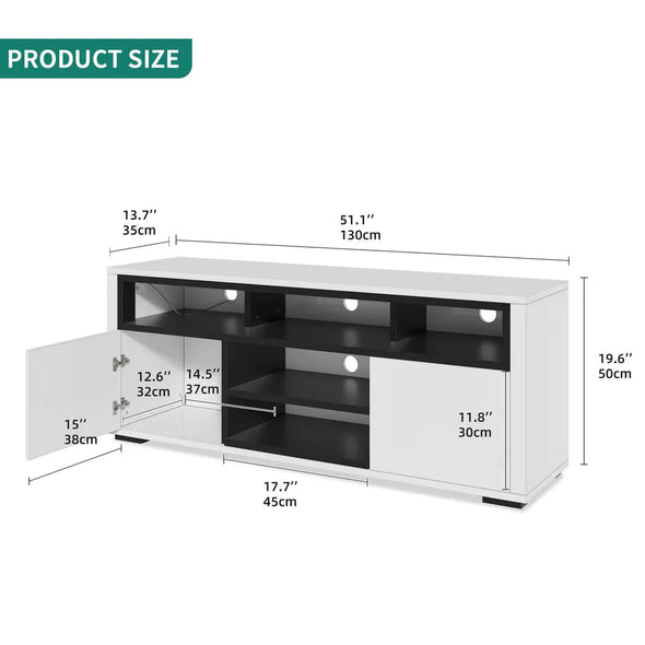 Modern White Gloss TV Stand with LED Lights, Storage for TVs up to 60