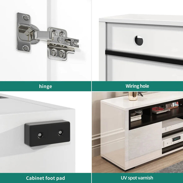 Modern White Gloss TV Stand with LED Lights, Storage for TVs up to 60