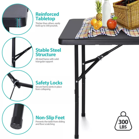 4 FT Lightweight Folding Table, Portable Dining Table