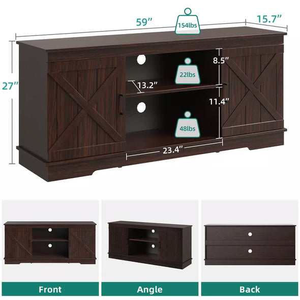 Farmhouse Coffee Bar Cabinet With Storage, Adjustable Shelves