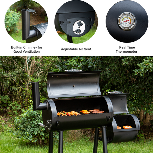 Charcoal Grill with Offset Smoker Combo for Versatile Outdoor Cooking
