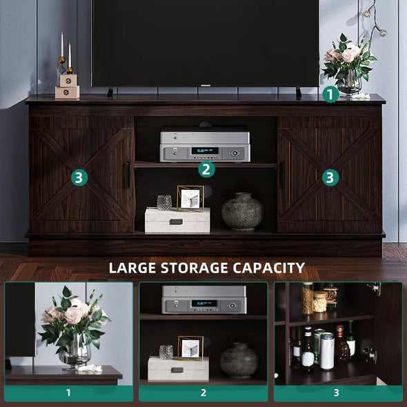 Farmhouse Coffee Bar Cabinet With Storage, Adjustable Shelves