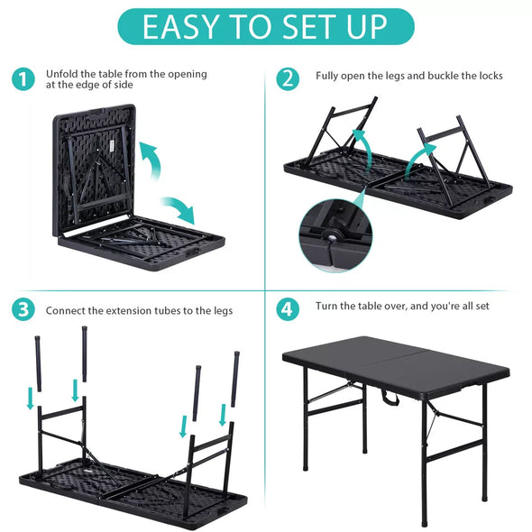 4 FT Lightweight Folding Table, Portable Dining Table