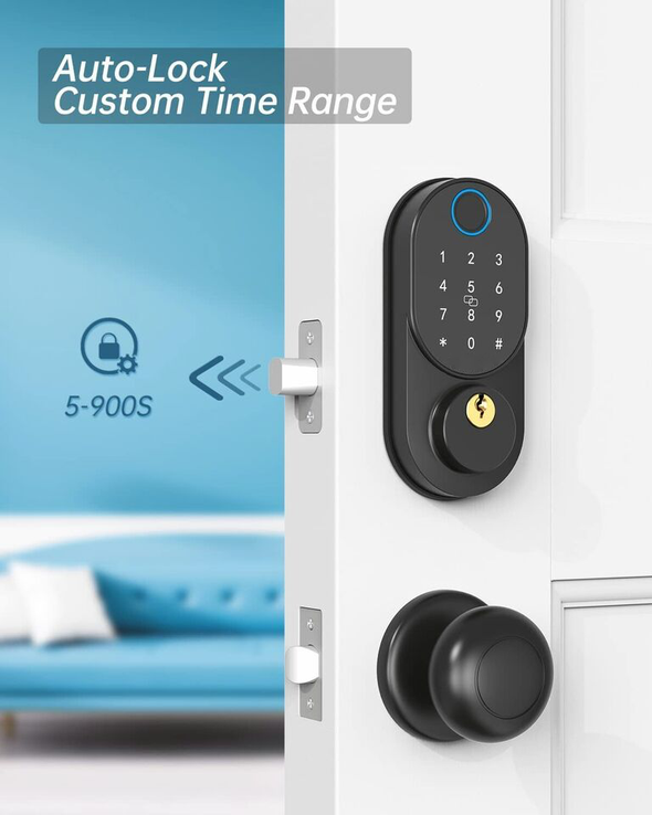 Premium Keypad Door Lock with Fingerprint, Pin, Key Fob & Auto-Lock