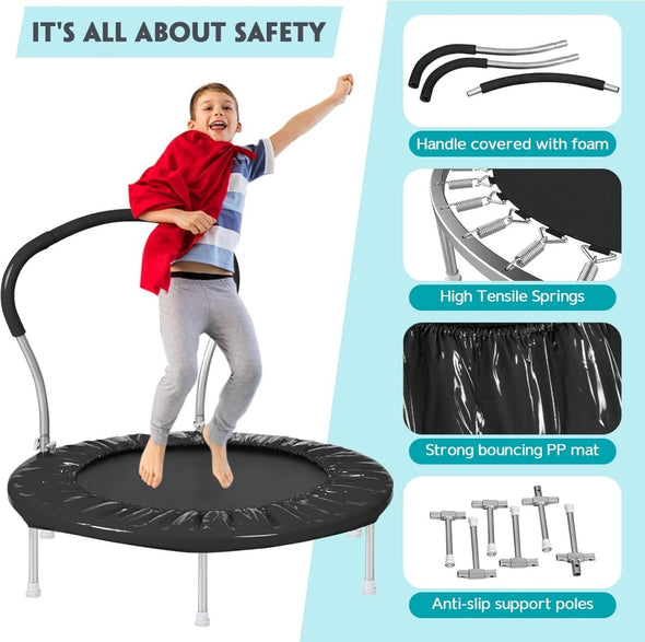 Safe Toddler Trampoline with Foam Handlebar, Indoor & Outdoor Fun - Aroflit