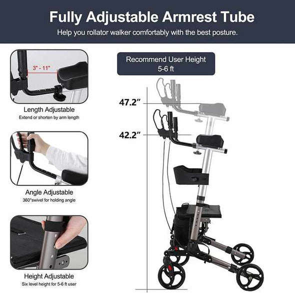 Senior Upright Stand Up Rollator Walker With Seat - Aroflit