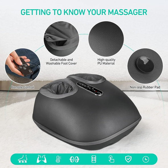 Shiatsu Foot Massager with Heat, Air Compression, and Remote Control - Aroflit