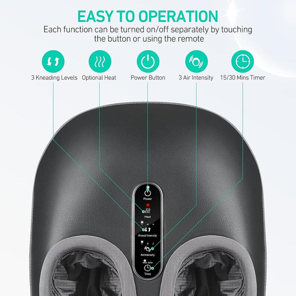 Shiatsu Foot Massager with Heat, Air Compression, and Remote Control - Aroflit