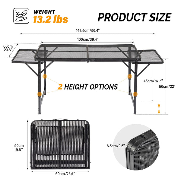 4.7 Ft Portable Folding Grill Table with Adjustable Height and Storage
