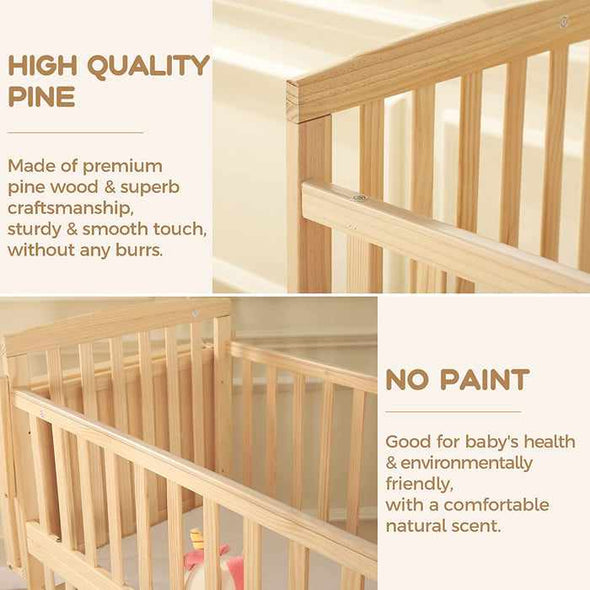 Small Space Mini Convertible Crib With Changing Table & Wheels - Aroflit