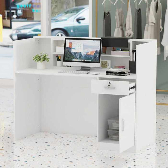 Small White Modern Salon Reception Front Desk - Aroflit