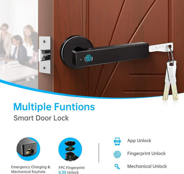 Smart Fingerprint Biometric Door Lock Handle Knob with Bluetooth App - Aroflit