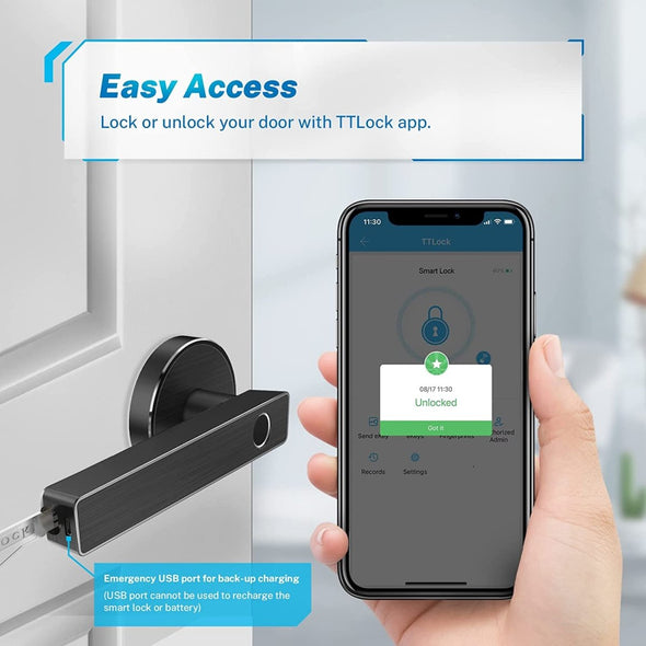 Smart Fingerprint Biometric Door Lock Handle Knob with Bluetooth App - Aroflit