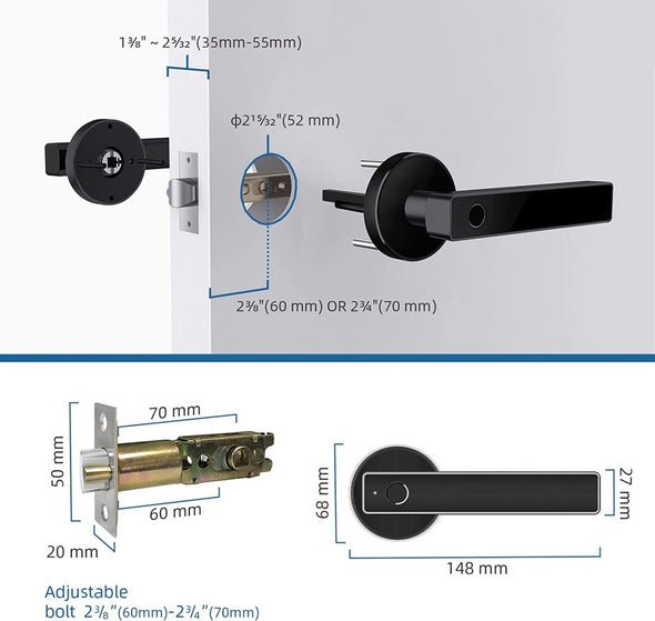 Smart Fingerprint Biometric Door Lock Handle Knob with Bluetooth App - Aroflit