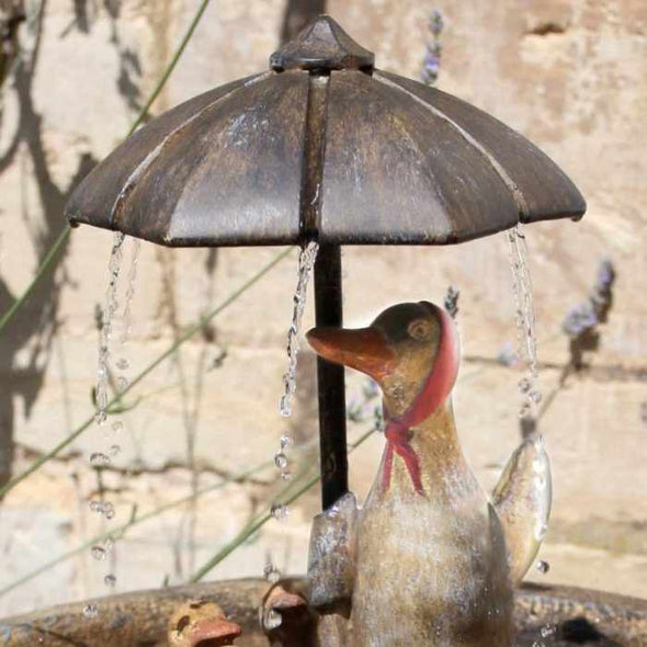 Solar Powered Duck Family Umbrella Water Fountain Bird Bath - Aroflit