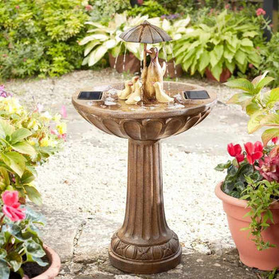 Solar Powered Duck Family Umbrella Water Fountain Bird Bath - Aroflit