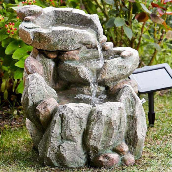 Solar Powered Water Fountain Rock Fall Stone Feature - Aroflit