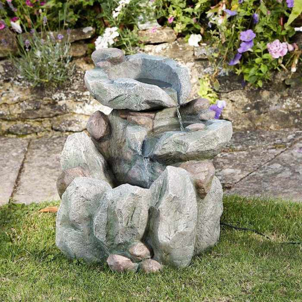 Solar Powered Water Fountain Rock Fall Stone Feature - Aroflit