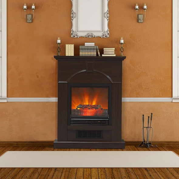 Standing Indoor 3D Flame Electric Fireplace with Modern Walnut Mantel 28" - Aroflit