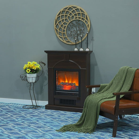 Standing Indoor 3D Flame Electric Fireplace with Modern Walnut Mantel 28" - Aroflit