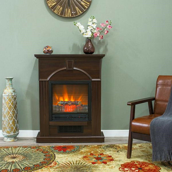 Standing Indoor 3D Flame Electric Fireplace with Modern Walnut Mantel 28" - Aroflit