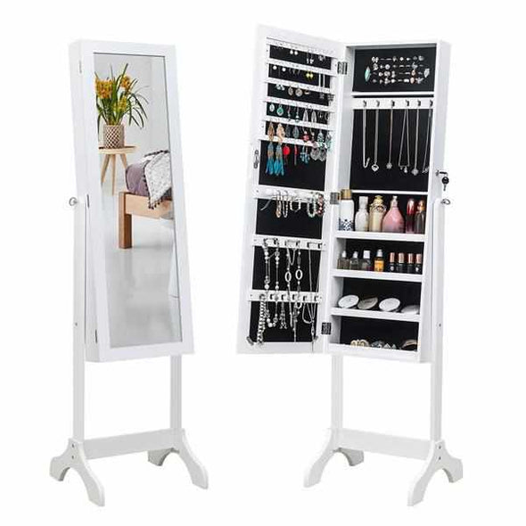 Standing Jewelry Armoire Cabinet With Mirror - Aroflit