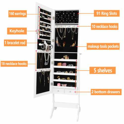 Standing Jewelry Armoire Cabinet With Mirror - Aroflit