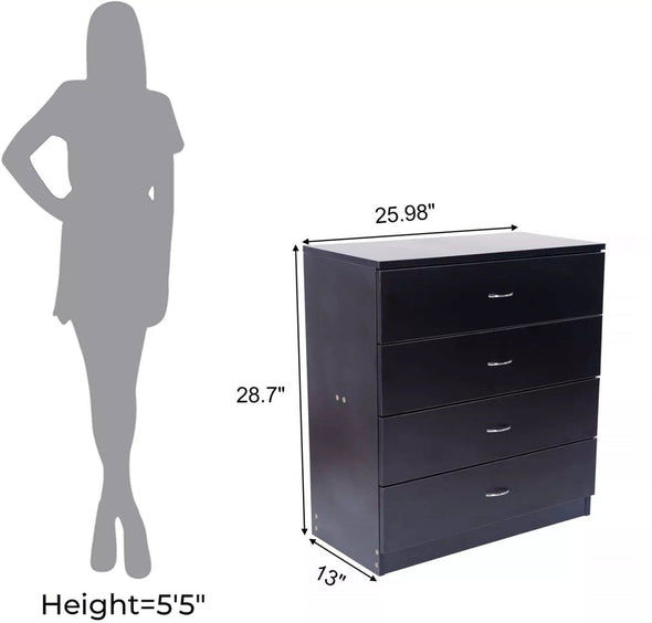 Stylish 4 - Drawer Chest Dresser for Compact Spaces, Black or White - Aroflit