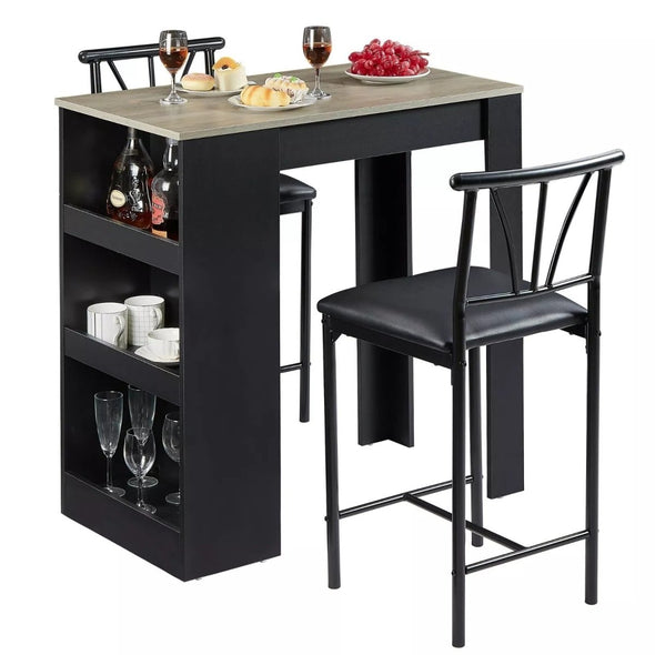 Stylish Bar Table Set for 2 | Compact Design, Storage Shelves, Padded - Aroflit