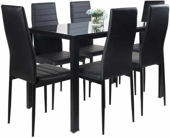 Tablor™ Black Dining Table Set With 6 Chairs - Aroflit