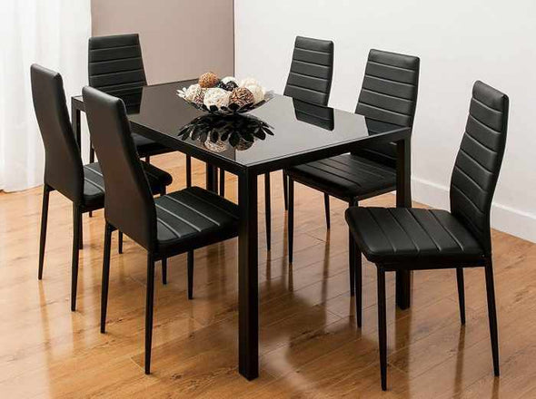 Tablor™ Black Dining Table Set With 6 Chairs - Aroflit