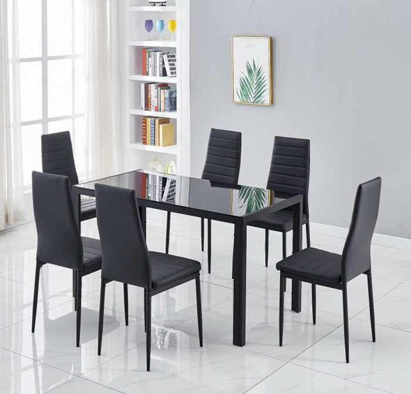 Tablor™ Black Dining Table Set With 6 Chairs - Aroflit