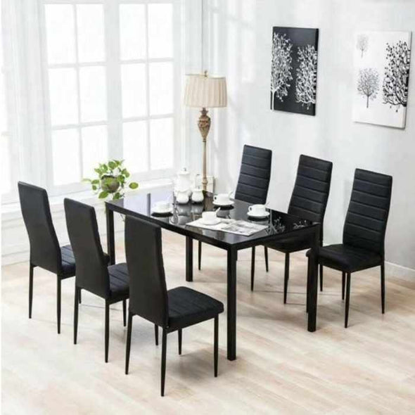 Tablor™ Black Dining Table Set With 6 Chairs - Aroflit
