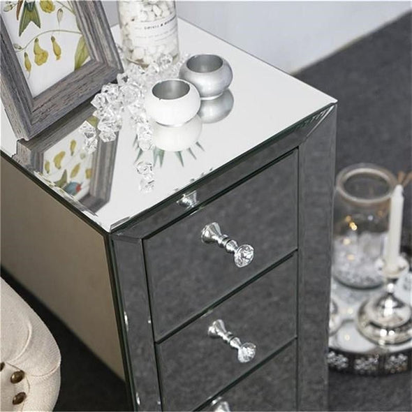 Three - Drawer Silver Mirrored Bedside Table – Elegant and Functional - Aroflit
