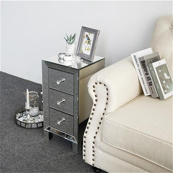 Three - Drawer Silver Mirrored Bedside Table – Elegant and Functional - Aroflit