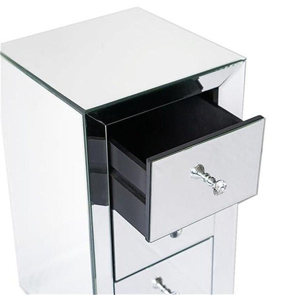 Three - Drawer Silver Mirrored Bedside Table – Elegant and Functional - Aroflit