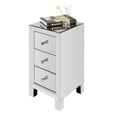 Three - Drawer Silver Mirrored Bedside Table – Elegant and Functional - Aroflit