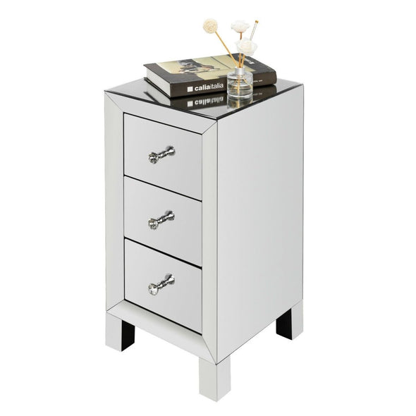 Three - Drawer Silver Mirrored Bedside Table – Elegant and Functional - Aroflit