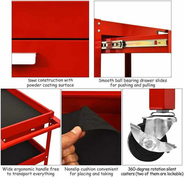 Three Tier Rolling Wheeled Utility Tool Cart Storage - Aroflit