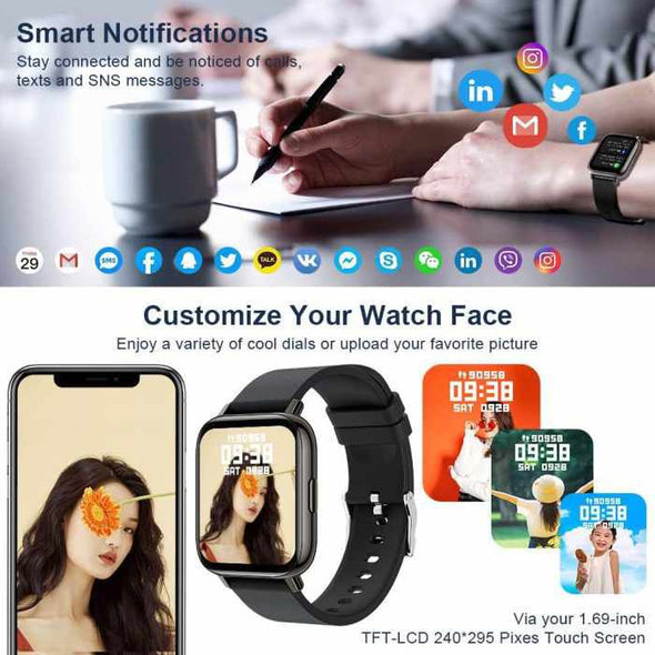 Touch Fitness Tracker Smart Watch for Women & Men for Android iOS - Aroflit