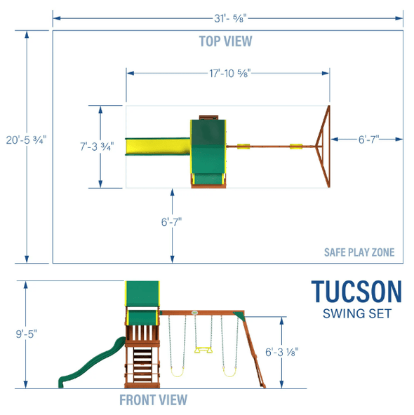 Tucson Cedar Wooden Swing Set – Kids Outdoor Playground with Slide - Aroflit