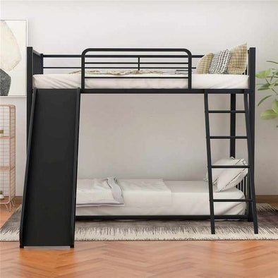 Twin Bunk Loft Bed With Slide And Stairs - Aroflit