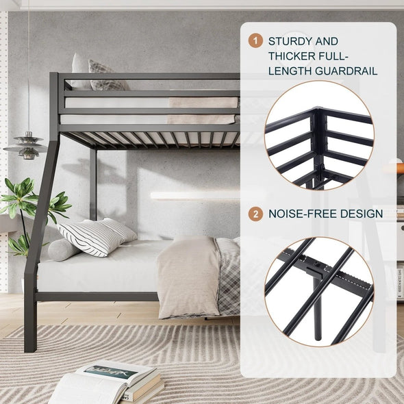 Twin Over Full Metal Bunk Bed with Removable Ladder – Space - Saving Design - Aroflit