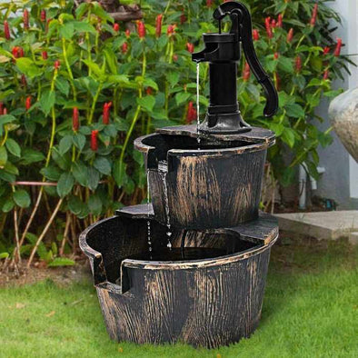 Two - Tier Barrel Water Fountain Garden Pump Cascade - Aroflit