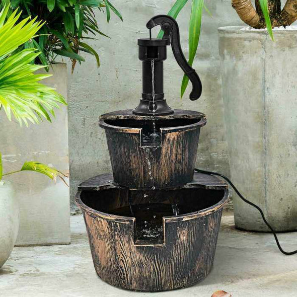 Two - Tier Barrel Water Fountain Garden Pump Cascade - Aroflit